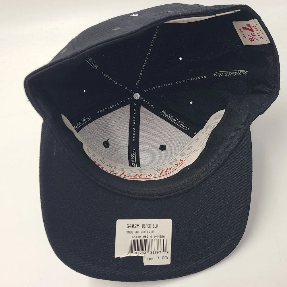 Mitchell & Ness Hat Fitted 7 3/8 Black Gray All‎ Over Print Stars Liberty Bell